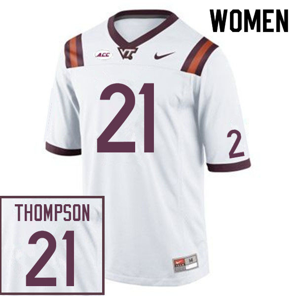 Women #21 Nadir Thompson Virginia Tech Hokies College Football Jerseys Sale-White